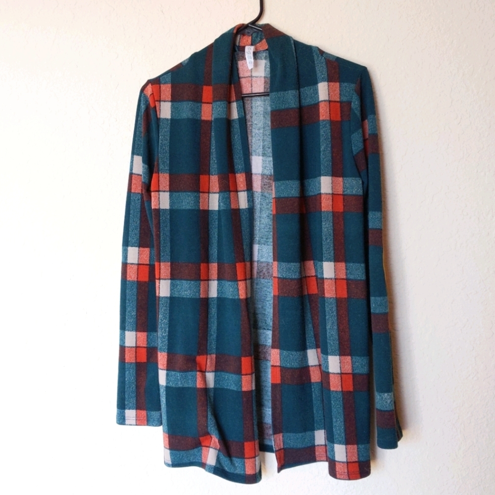 Plaid Cardigan with Elbow Patches